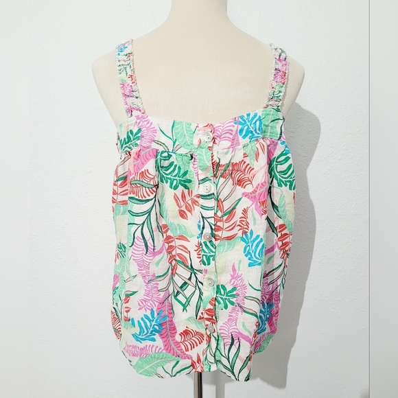 Cynthia Rowley Womens Tank Top Size M 100% Linen Colorful Tropical Leaf Print - Picture 4 of 9